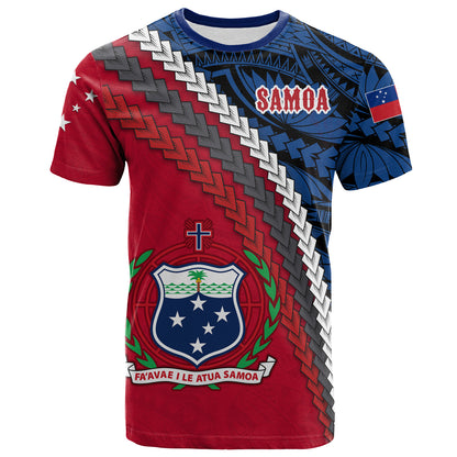 Samoa T-Shirt - Samoa Coat Of Arms With Polynesian Tribal Flag Style