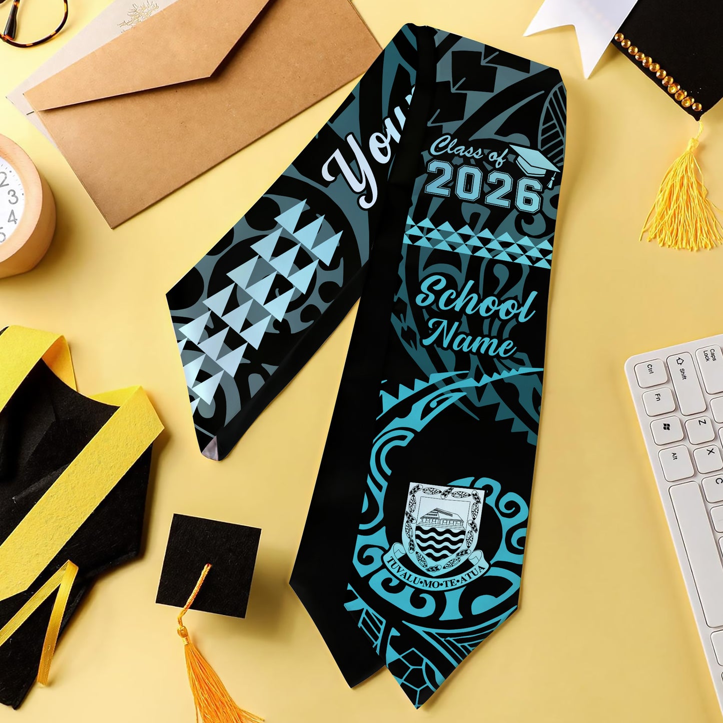 Tuvalu Graduation Stole Custom Class 2026 Tribal Kakau Style