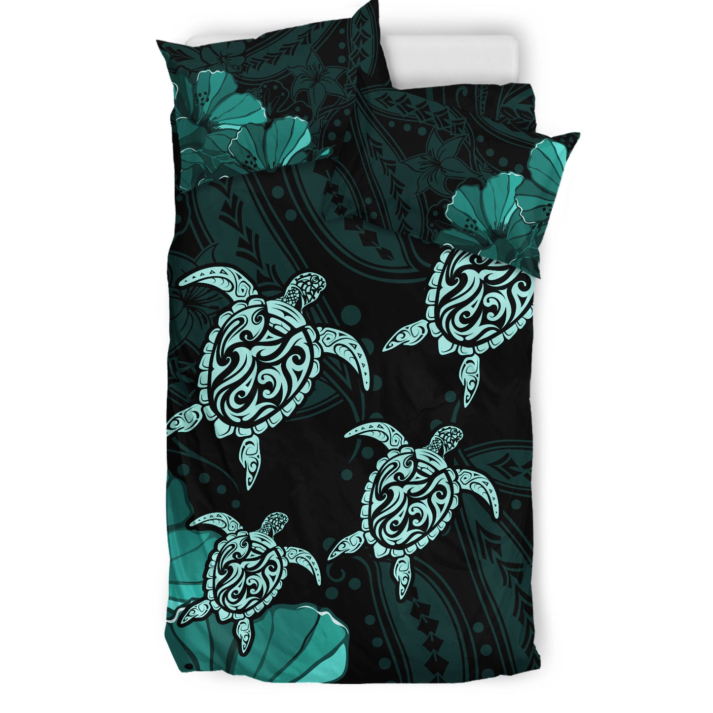 Hawaii Bedding Set Polynesia Honu Hibiscus Serenity
