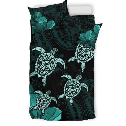 Hawaii Bedding Set Polynesia Honu Hibiscus Serenity