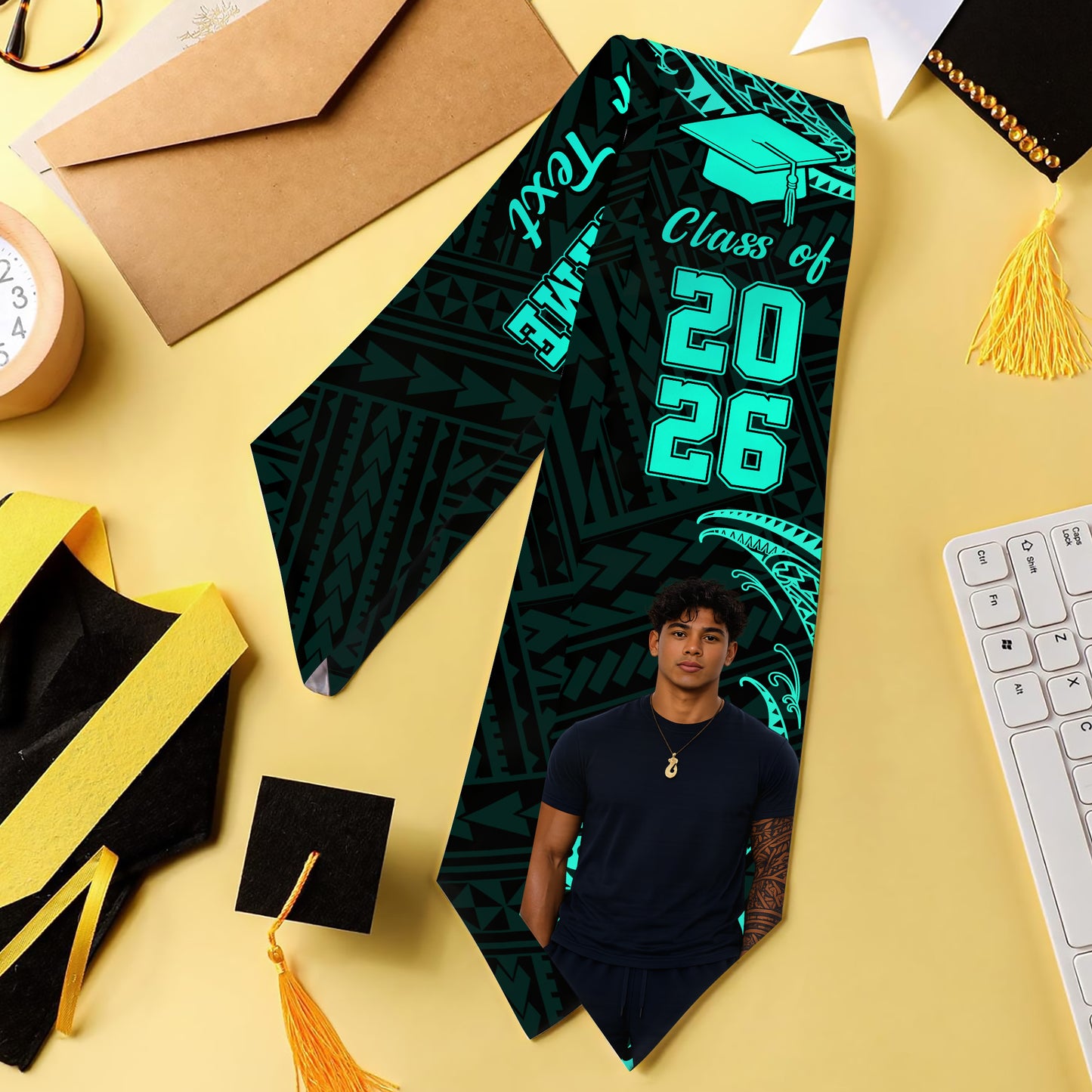 Hawaii Graduation Stole Custom Class 2026 Tribal Wave