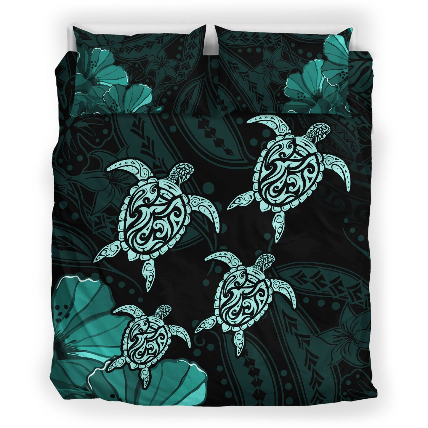 Hawaii Bedding Set Polynesia Honu Hibiscus Serenity