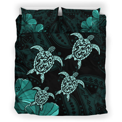 Hawaii Bedding Set Polynesia Honu Hibiscus Serenity