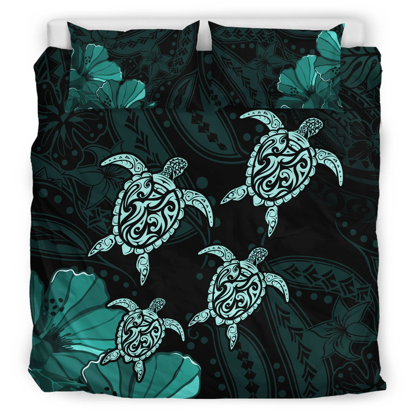 Hawaii Bedding Set Polynesia Honu Hibiscus Serenity