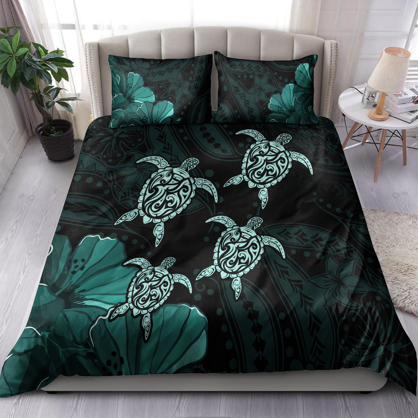 Hawaii Bedding Set Polynesia Honu Hibiscus Serenity