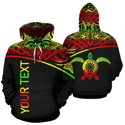 Turtle All Over Custom Personalised Hoodie - Polynesian Reggae Curve Style