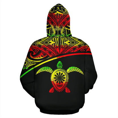 Turtle All Over Custom Personalised Hoodie - Polynesian Reggae Curve Style