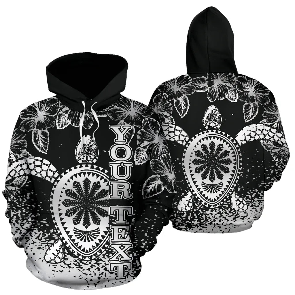Turtle Polynesian Custom Personalised Hoodie - Hibiscus Necklace Black