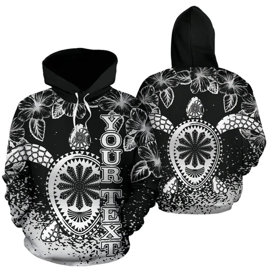 Turtle Polynesian Custom Personalised Hoodie - Hibiscus Necklace Black