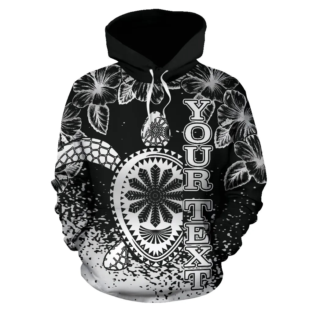 Turtle Polynesian Custom Personalised Hoodie - Hibiscus Necklace Black