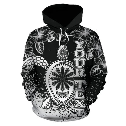 Turtle Polynesian Custom Personalised Hoodie - Hibiscus Necklace Black