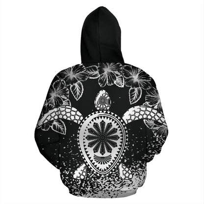 Turtle Polynesian Custom Personalised Hoodie - Hibiscus Necklace Black