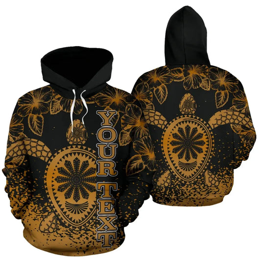 Turtle Polynesian Custom Personalised Hoodie - Hibiscus Necklace Gold