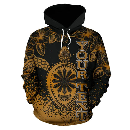 Turtle Polynesian Custom Personalised Hoodie - Hibiscus Necklace Gold