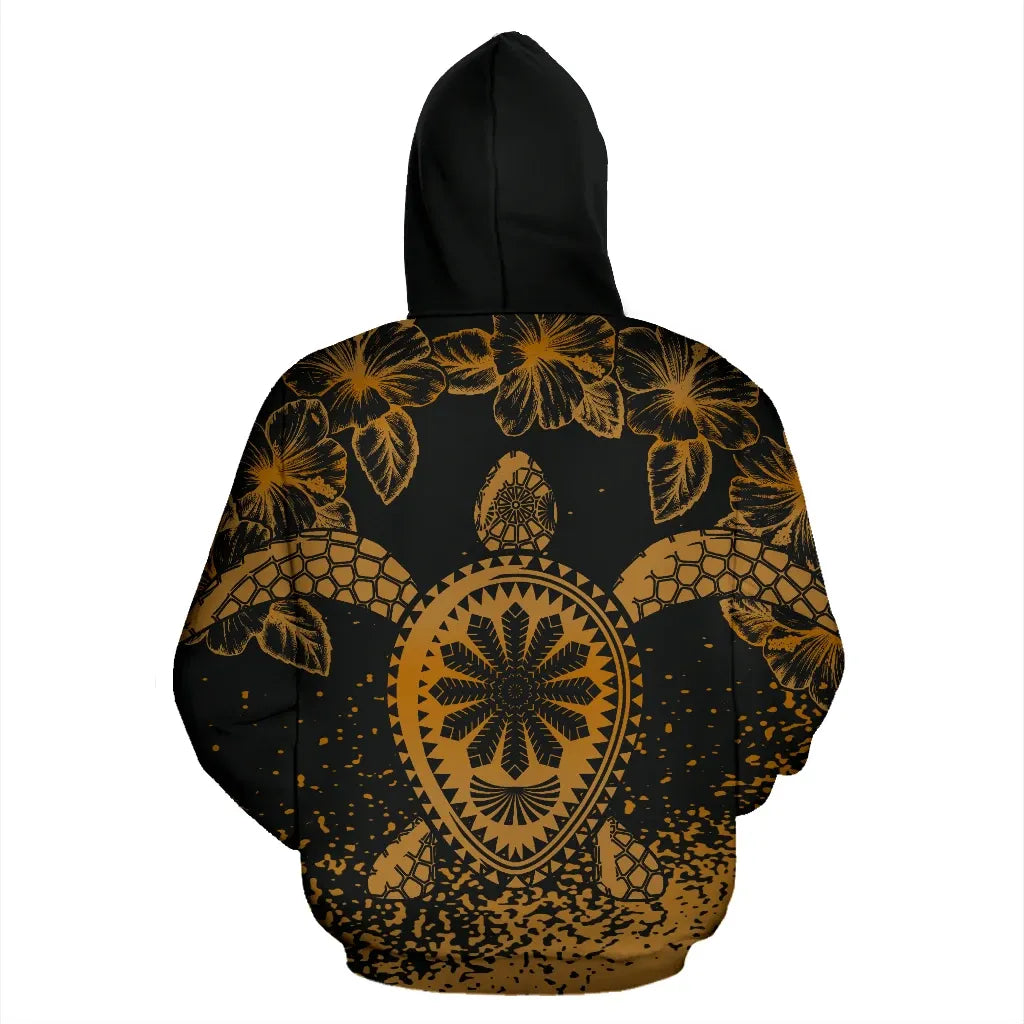 Turtle Polynesian Custom Personalised Hoodie - Hibiscus Necklace Gold