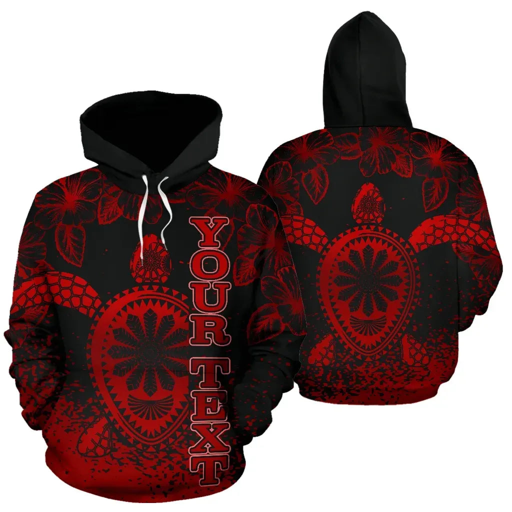 Turtle Polynesian Custom Personalised Hoodie - Hibiscus Necklace Red