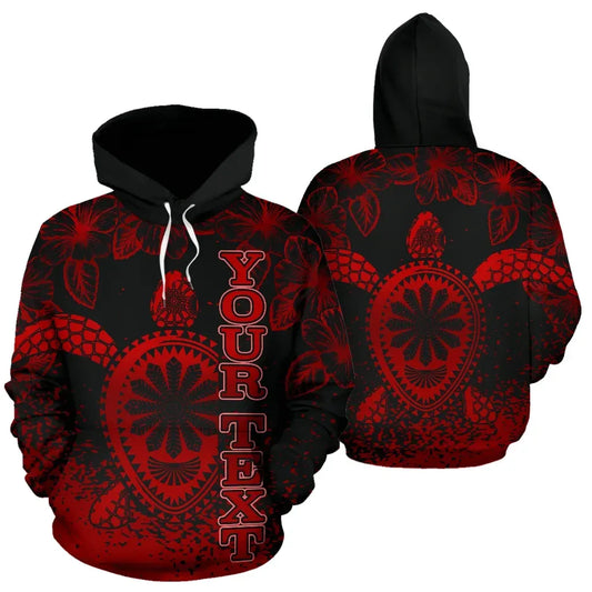 Turtle Polynesian Custom Personalised Hoodie - Hibiscus Necklace Red