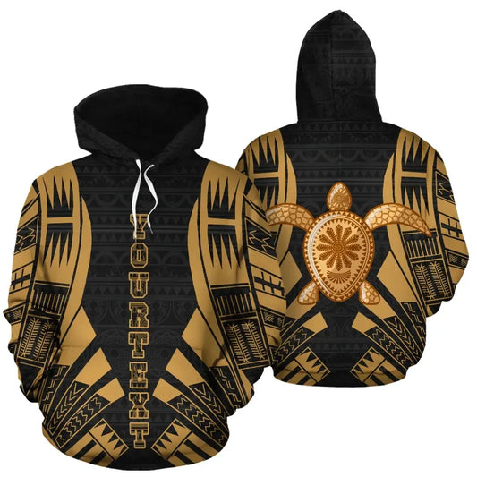 Turtle Polynesian Personalised Custom Hoodie - Gold Tattoo11
