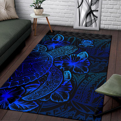 Tuvalu Area Rugs Turtle Hibiscus Blue