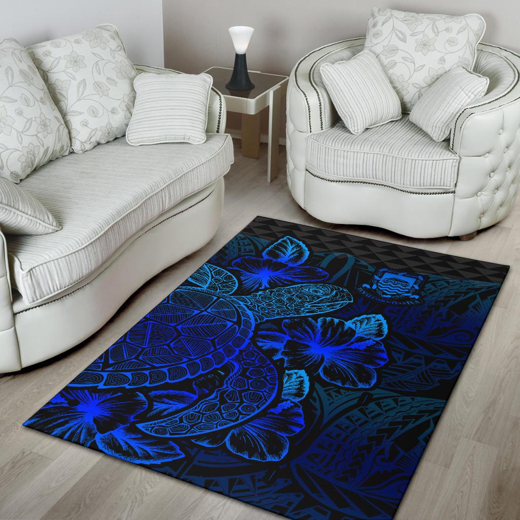 Tuvalu Area Rugs Turtle Hibiscus Blue