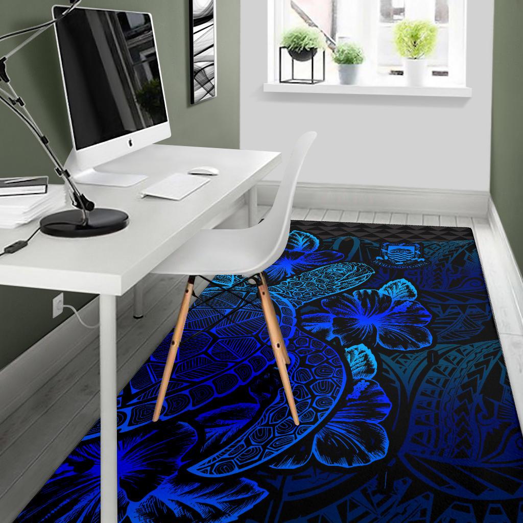 Tuvalu Area Rugs Turtle Hibiscus Blue