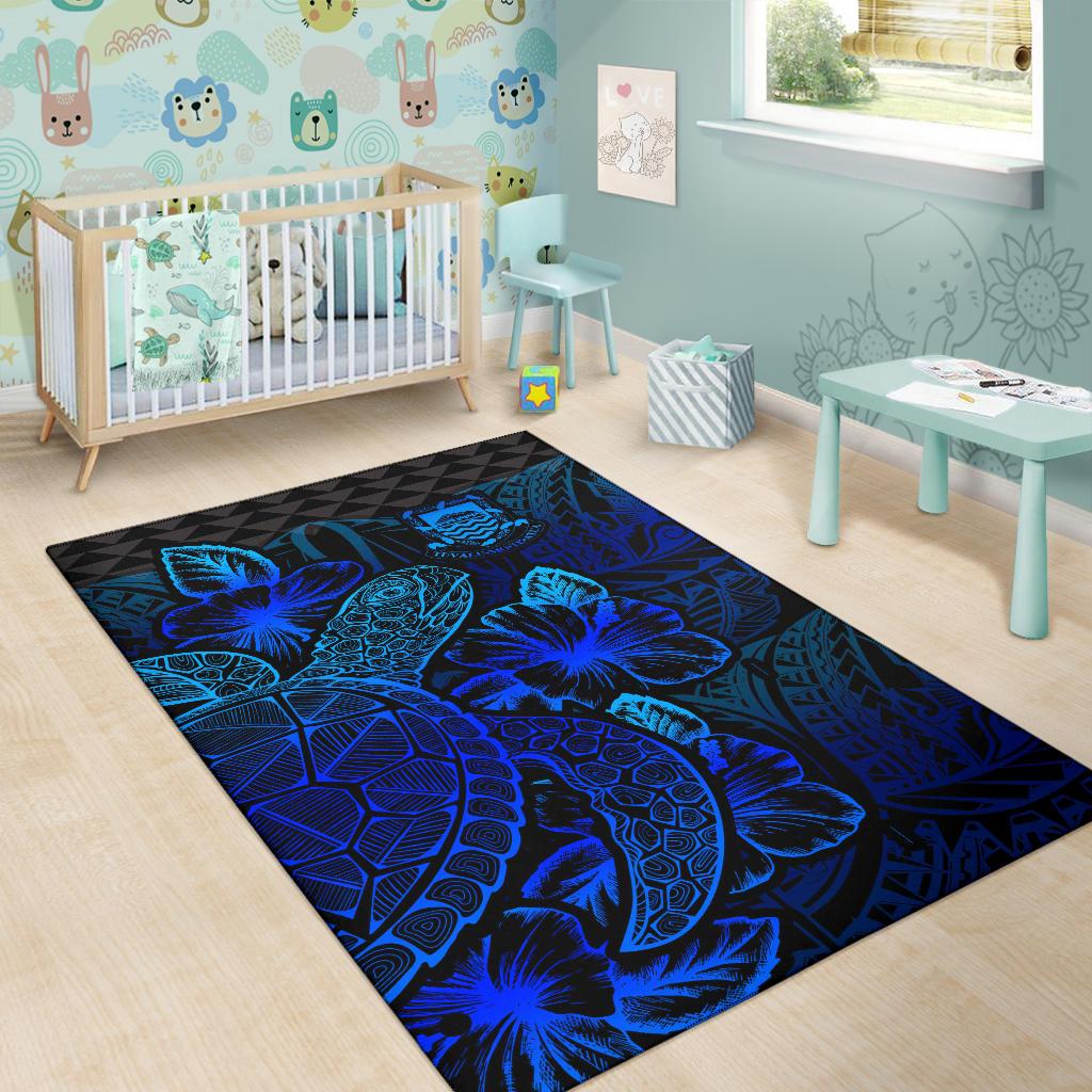 Tuvalu Area Rugs Turtle Hibiscus Blue