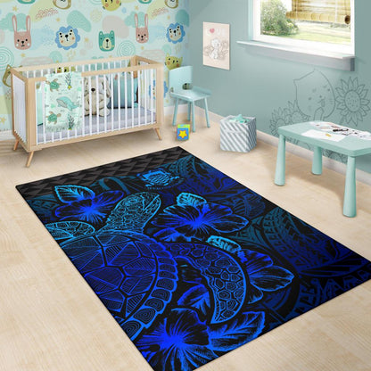 Tuvalu Area Rugs Turtle Hibiscus Blue