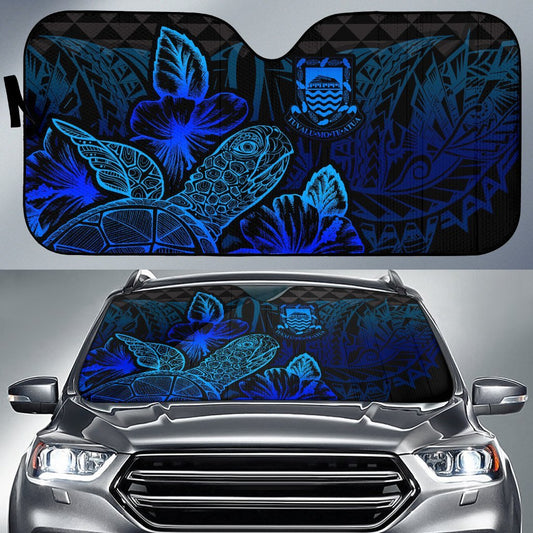 Tuvalu Auto Sun Shades Turtle Hibiscus Blue