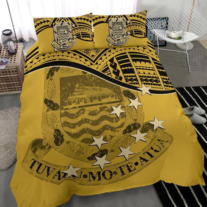 Tuvalu Duvet Cover Set - Coat Of Arms & Flag Yellow