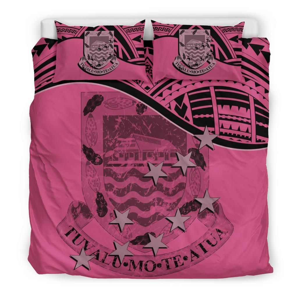 Tuvalu Duvet Cover Set - Coat Of Arms & Flag Pink