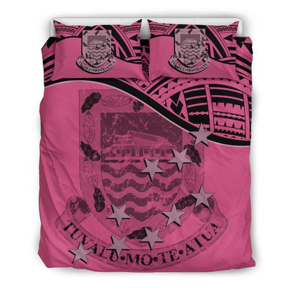 Tuvalu Duvet Cover Set - Coat Of Arms & Flag Pink