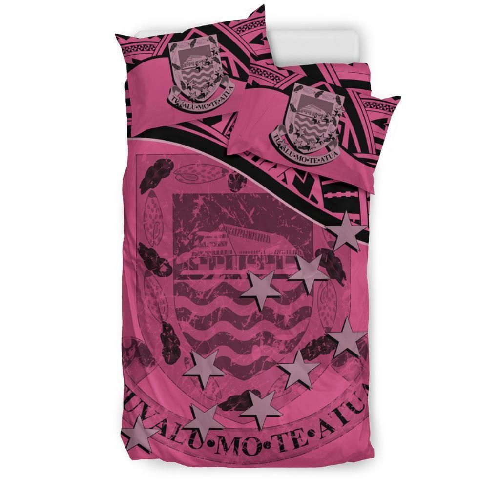 Tuvalu Duvet Cover Set - Coat Of Arms & Flag Pink