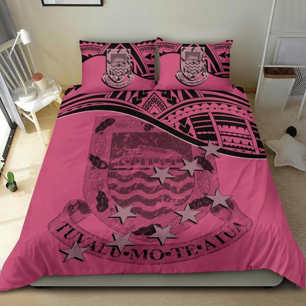Tuvalu Duvet Cover Set - Coat Of Arms & Flag Pink