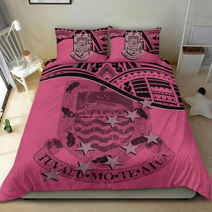 Tuvalu Duvet Cover Set - Coat Of Arms & Flag Pink