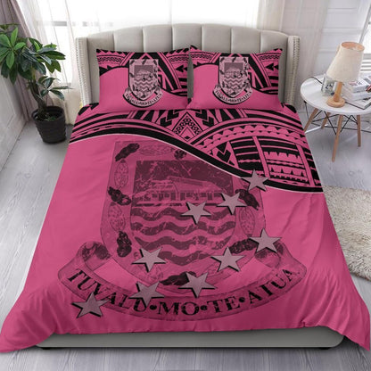 Tuvalu Duvet Cover Set - Coat Of Arms & Flag Pink