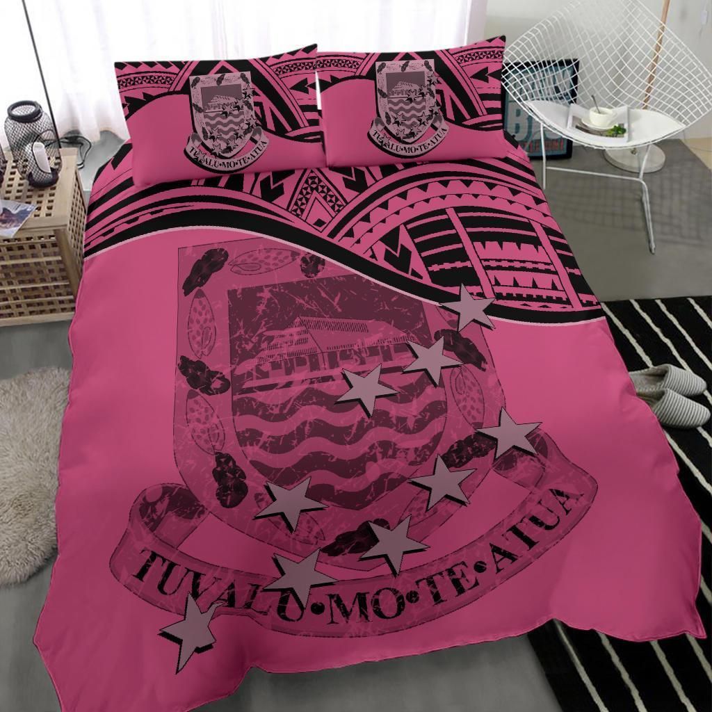 Tuvalu Duvet Cover Set - Coat Of Arms & Flag Pink