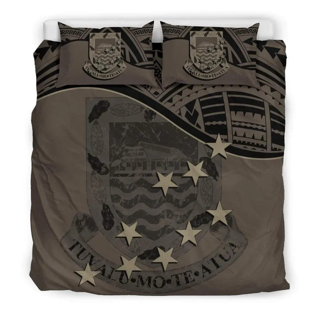 Tuvalu Duvet Cover Set - Coat Of Arms & Flag Brown