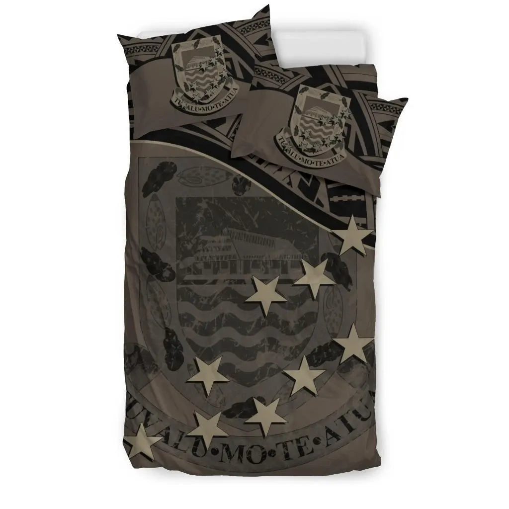 Tuvalu Duvet Cover Set - Coat Of Arms & Flag Brown