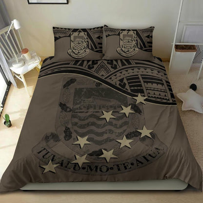 Tuvalu Duvet Cover Set - Coat Of Arms & Flag Brown