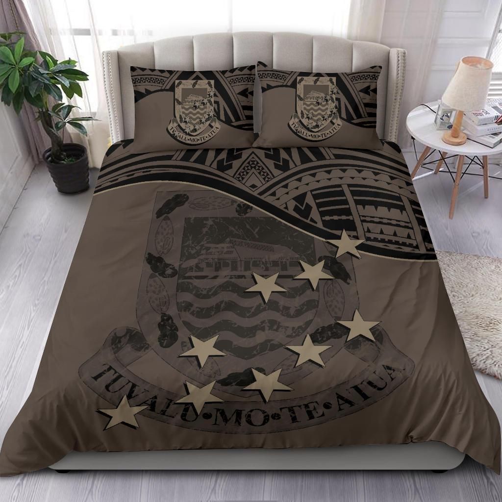 Tuvalu Duvet Cover Set - Coat Of Arms & Flag Brown