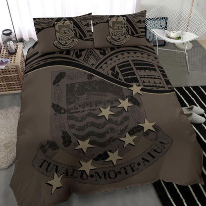 Tuvalu Duvet Cover Set - Coat Of Arms & Flag Brown