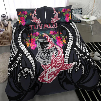 Tuvalu Bedding Set - Polynesian Shark Hibiscus Flower