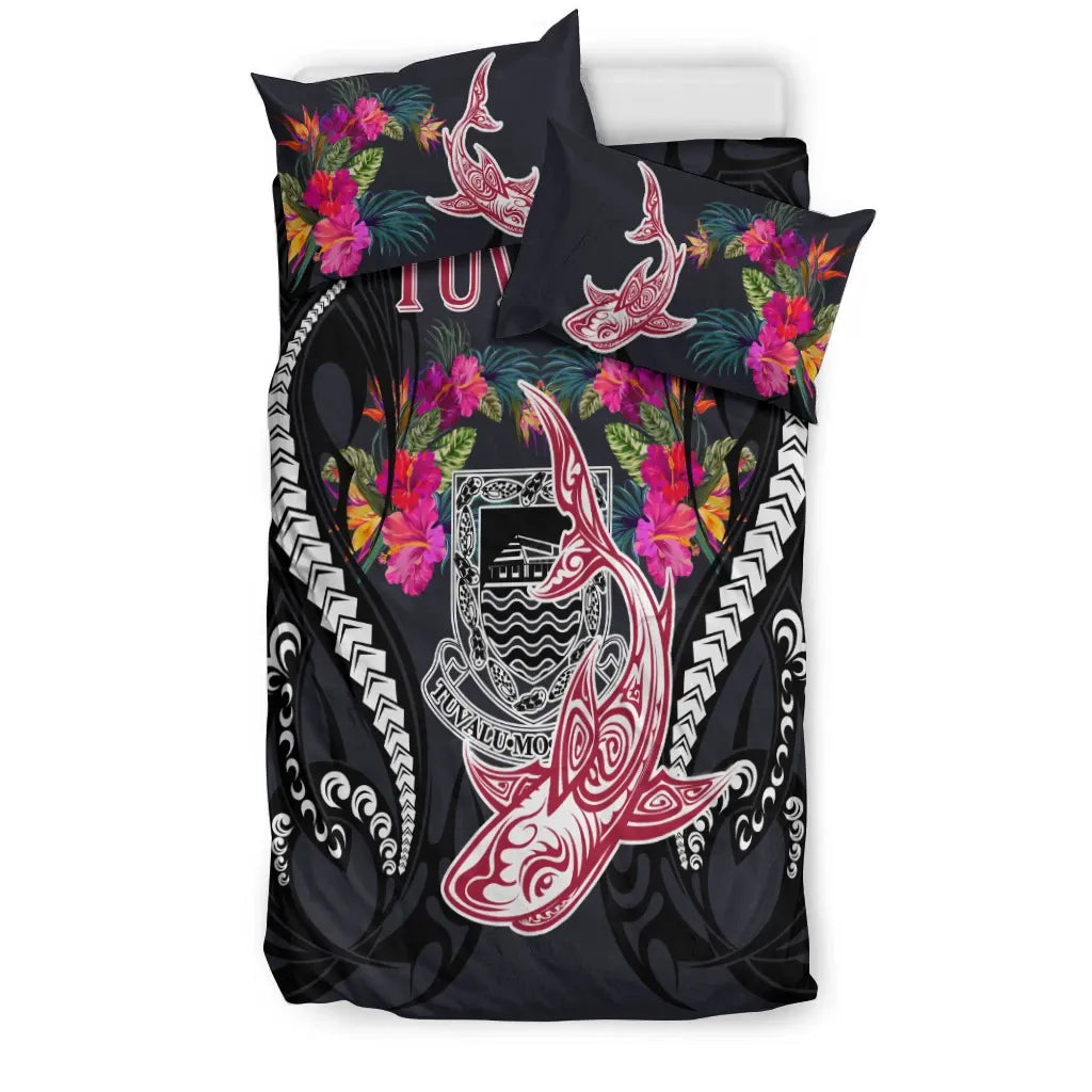 Tuvalu Bedding Set - Polynesian Shark Hibiscus Flower