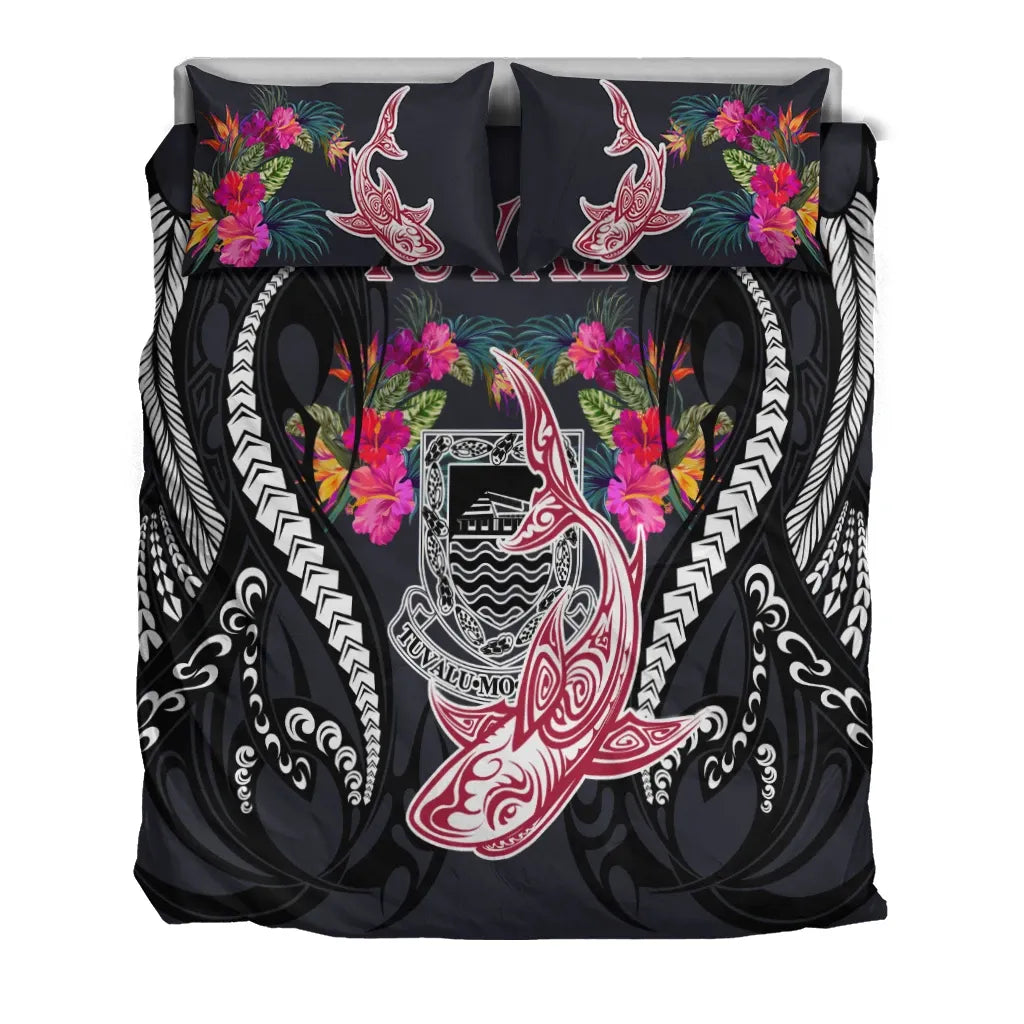 Tuvalu Bedding Set - Polynesian Shark Hibiscus Flower