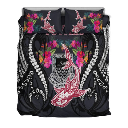 Tuvalu Bedding Set - Polynesian Shark Hibiscus Flower