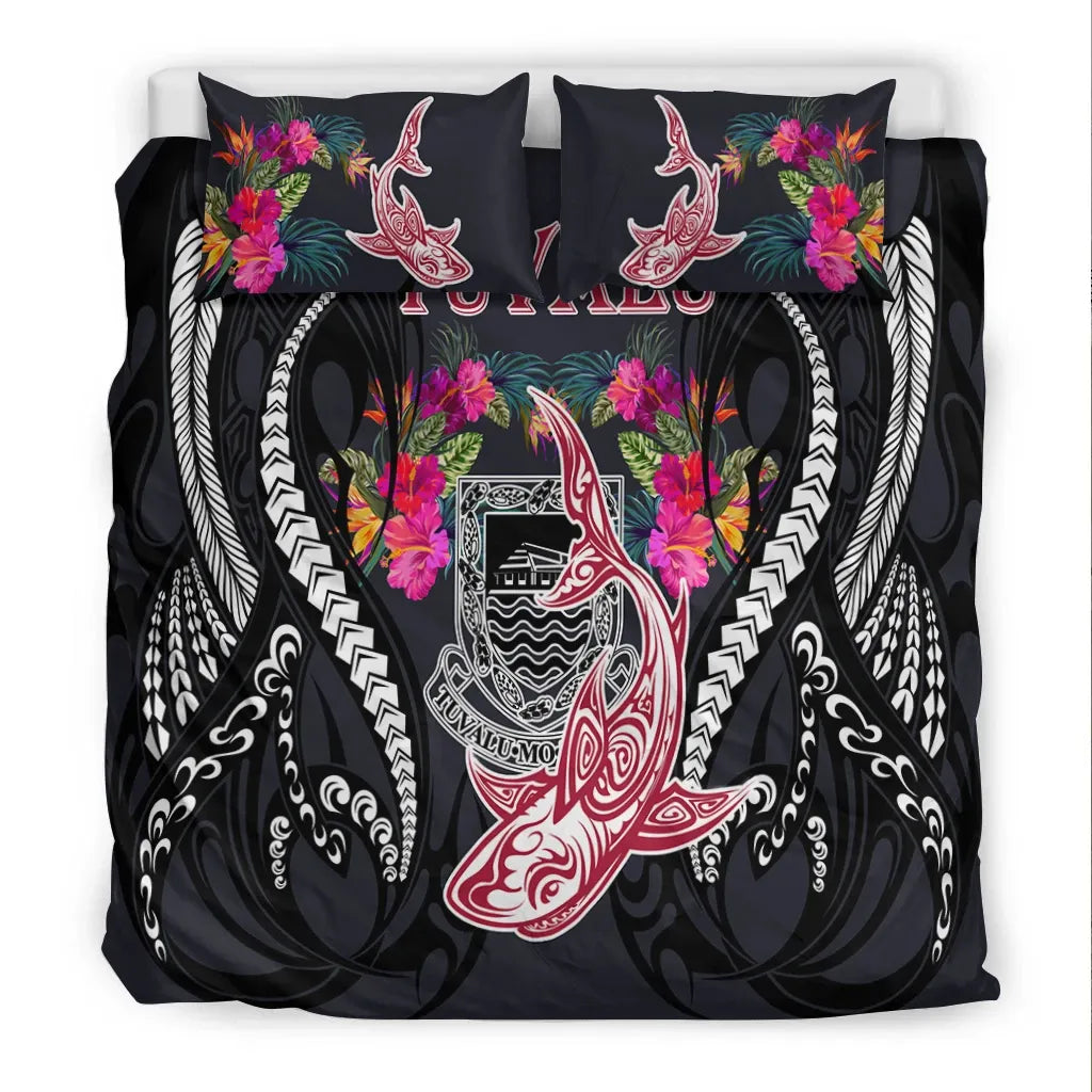 Tuvalu Bedding Set - Polynesian Shark Hibiscus Flower