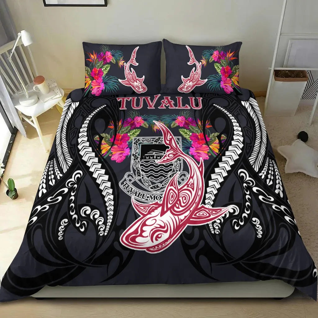 Tuvalu Bedding Set - Polynesian Shark Hibiscus Flower