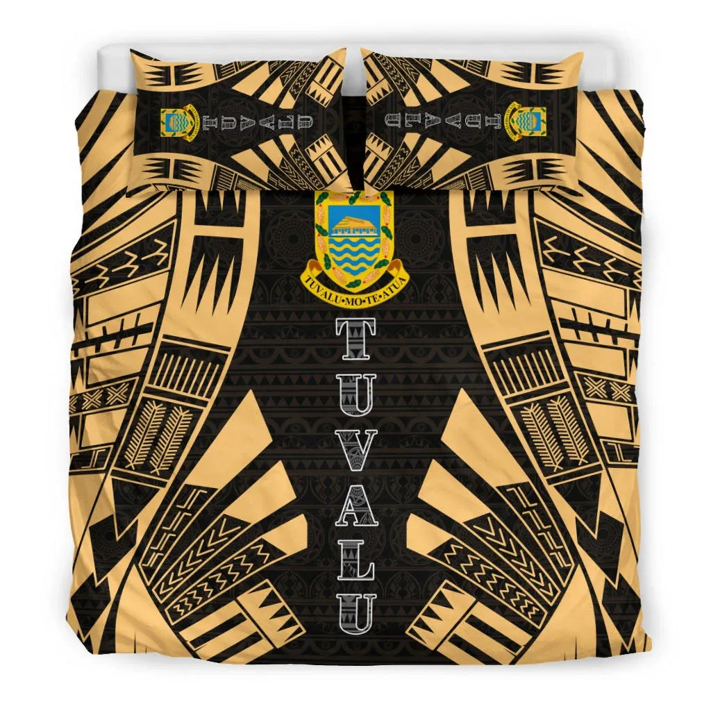 Tuvalu Duvet Cover Set - Polynesian Tattoo Gold