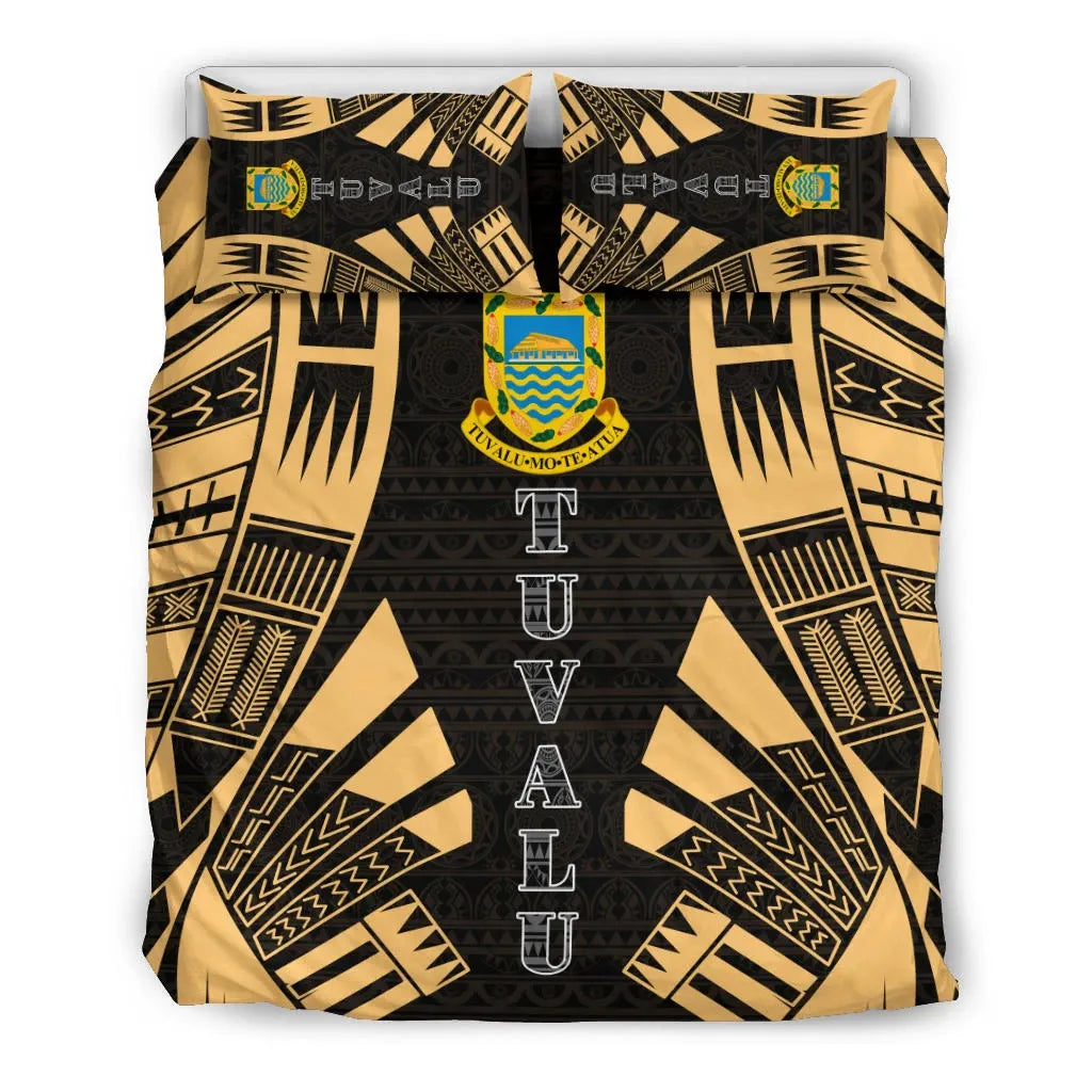 Tuvalu Duvet Cover Set - Polynesian Tattoo Gold