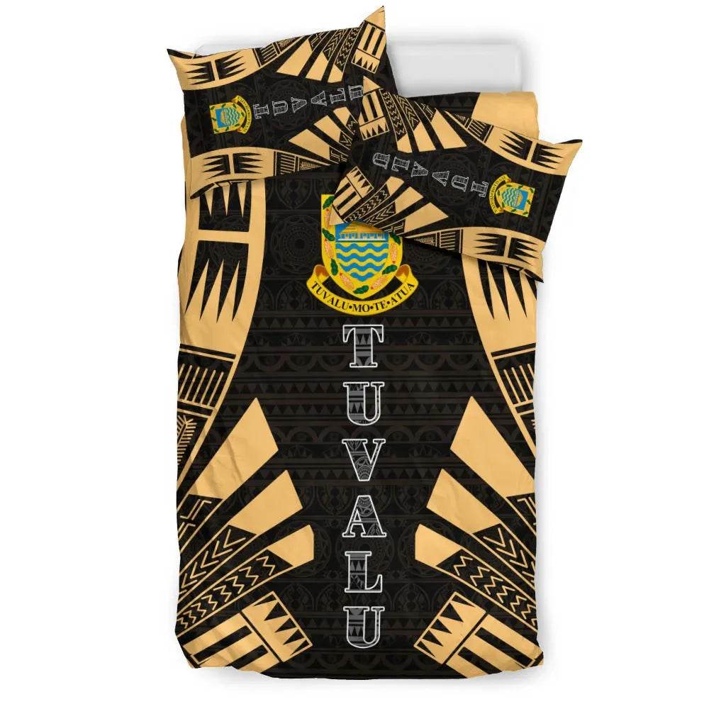 Tuvalu Duvet Cover Set - Polynesian Tattoo Gold